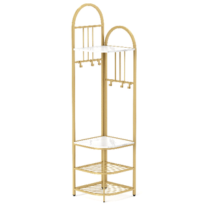 4-Tier Coat Rack Corner Hall Tree with Shoe Storage Bench-White
