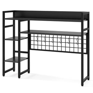 4-Tier Desk Shelf Desktop Display Rack with Metal Grid Panel and 6 Hooks-Black