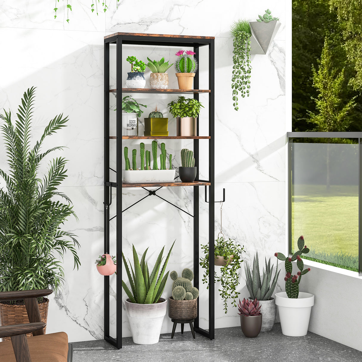 4-Tier Freestanding Over the Toilet Storage Rack-Rustic Brown