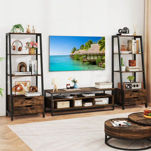 4-Tier Ladder Shelf with 2 Drawers 52.5 Inch Tall Freestanding Bookcase-Rustic Brown