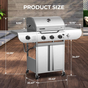 4-Burner BBQ Propane Gas Grill, 42,000 BTU Stainless Steel Barbecue Propane Grill with Side Burner G0141B