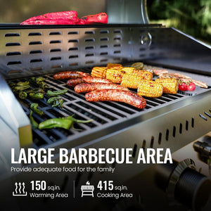 4-Burner BBQ Propane Gas Grill, 42,000 BTU Stainless Steel Barbecue Propane Grill with Side Burner G0141B