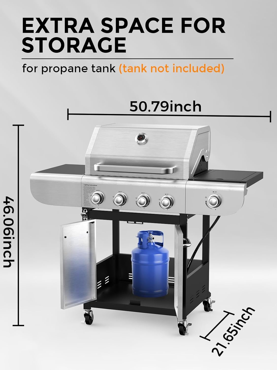 3 & 4-Burner Propane Gas Grills with Side Burners, for Outdoor Cooking, BBQ, Patio, Camping