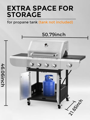 3 & 4-Burner Propane Gas Grills with Side Burners, for Outdoor Cooking, BBQ, Patio, Camping