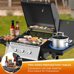3 & 4-Burner Propane Gas Grills with Side Burners, for Outdoor Cooking, BBQ, Patio, Camping