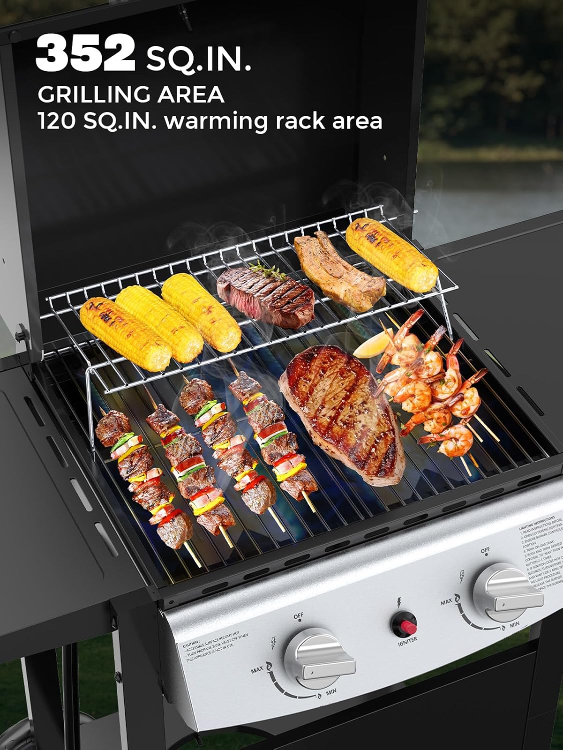 3 & 4-Burner Propane Gas Grills with Side Burners, for Outdoor Cooking, BBQ, Patio, Camping