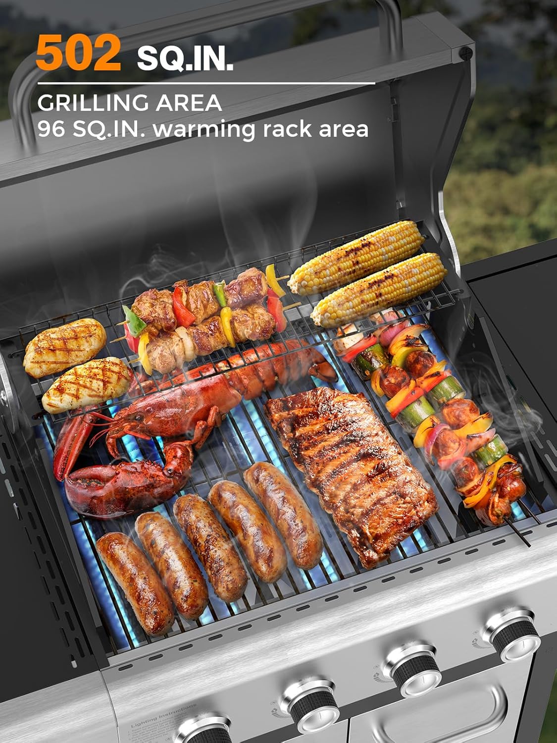 3 & 4-Burner Propane Gas Grills with Side Burners, for Outdoor Cooking, BBQ, Patio, Camping