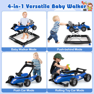4-in-1 Baby Push Walker Activity Center Height Adjustable with Music Box-Blue
