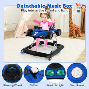 4-in-1 Baby Push Walker Activity Center Height Adjustable with Music Box-Blue