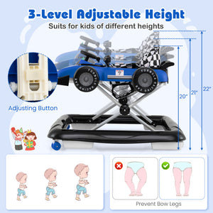 4-in-1 Baby Push Walker Activity Center Height Adjustable with Music Box-Blue