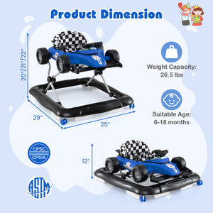 4-in-1 Baby Push Walker Activity Center Height Adjustable with Music Box-Blue