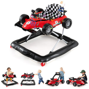 4-in-1 Baby Push Walker Activity Center Height Adjustable with Music Box-Red