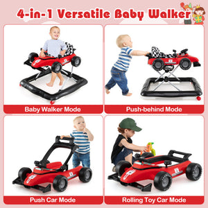 4-in-1 Baby Push Walker Activity Center Height Adjustable with Music Box-Red
