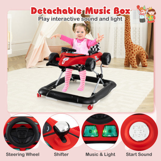 4-in-1 Baby Push Walker Activity Center Height Adjustable with Music Box-Red