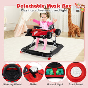 4-in-1 Baby Push Walker Activity Center Height Adjustable with Music Box-Red