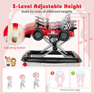 4-in-1 Baby Push Walker Activity Center Height Adjustable with Music Box-Red