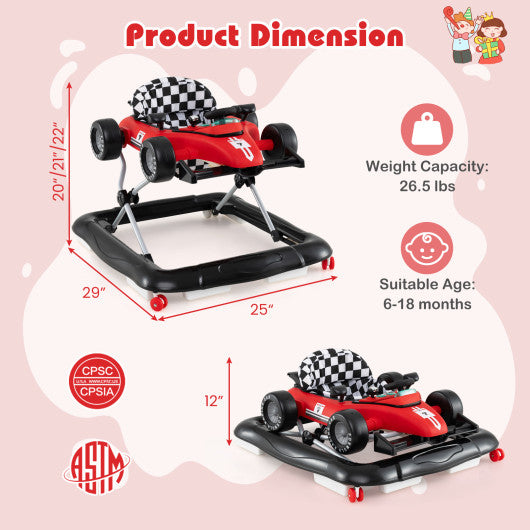 4-in-1 Baby Push Walker Activity Center Height Adjustable with Music Box-Red