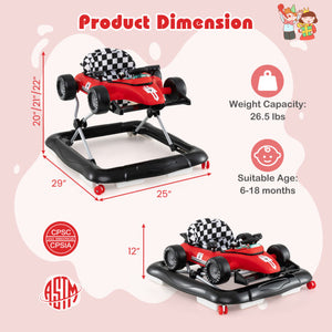 4-in-1 Baby Push Walker Activity Center Height Adjustable with Music Box-Red