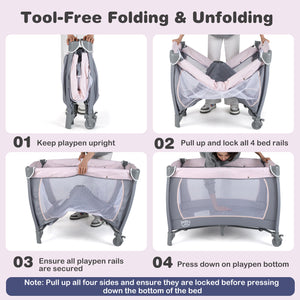 4-in-1 Convertible Portable Baby Playard Newborn Napper with Music and Toys-Gray