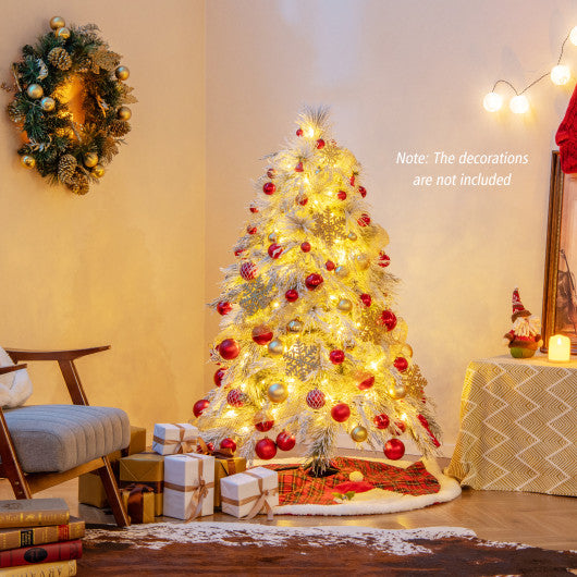 4.5/6/7 Feet Pre-Lit Snow Flocked Christmas Tree with Warm White LED Lights-4.5 ft