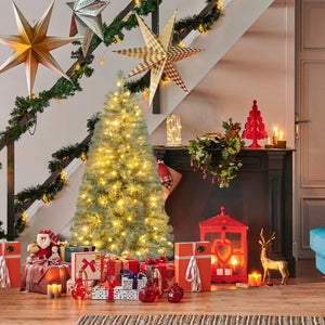 Pre-Lit Blue Artificial Christmas Tree Slim with 9 Lighting Modes-4.5 ft