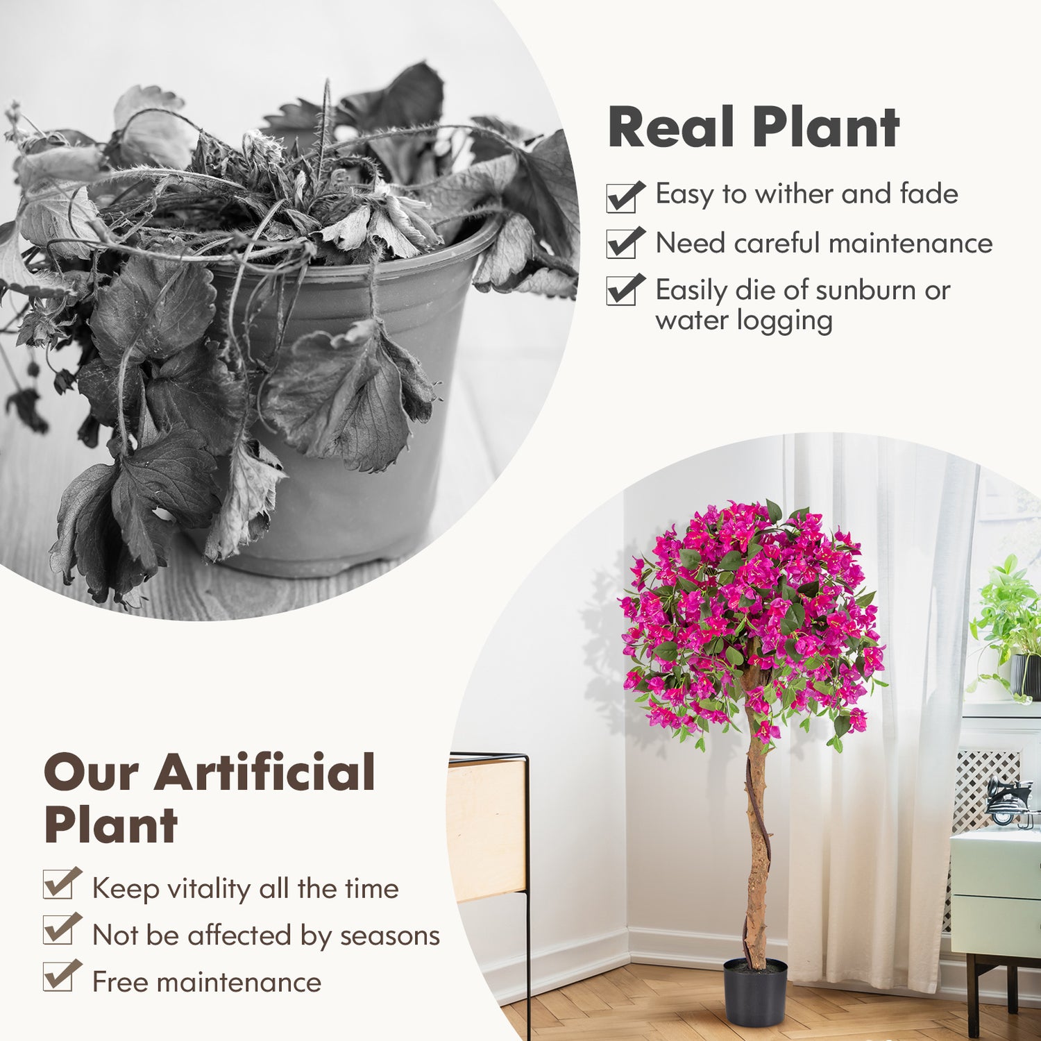 4.5 Feet Artificial Azalea Tree with Cement Pot-Red