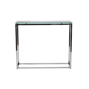 36" Clear and Silver Glass Sled Console Table