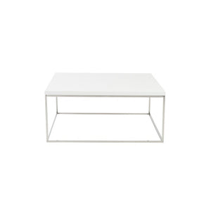 35" White and Silver Wood And Metal Square Frame Coffee Table