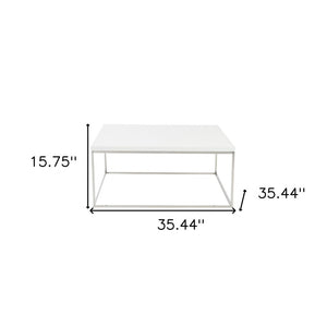 35" White and Silver Wood And Metal Square Frame Coffee Table