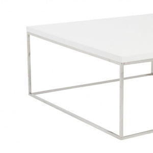 35" White and Silver Wood And Metal Square Frame Coffee Table