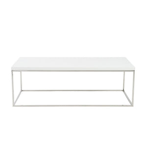 47" White and Silver Wood And Metal Frame Coffee Table