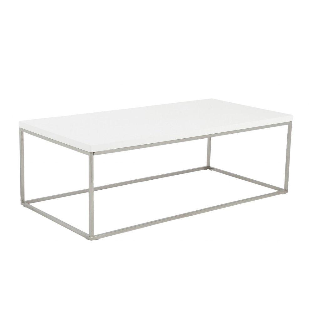 47" White and Silver Wood And Metal Frame Coffee Table