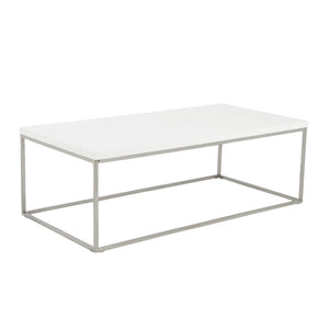 47" White and Silver Wood And Metal Frame Coffee Table