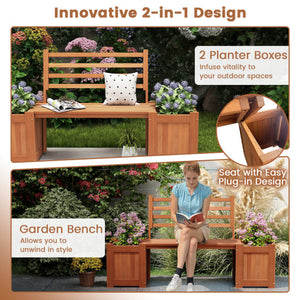 Wood Planter Box with Bench and Backrest for Garden Yard Balcony