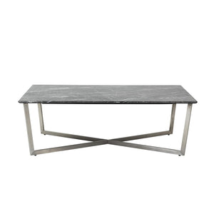 47" Black and Silver Wood And Metal Cross Legs Coffee Table