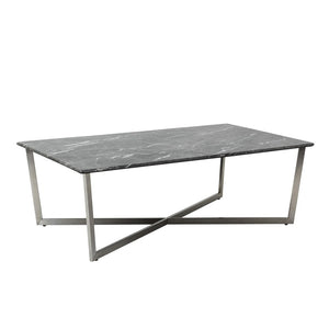 47" Black and Silver Wood And Metal Cross Legs Coffee Table