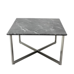 47" Black and Silver Wood And Metal Cross Legs Coffee Table