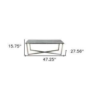 47" Black and Silver Wood And Metal Cross Legs Coffee Table