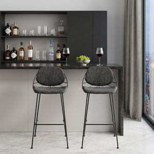 Set of Two 30" Black Steel Low Back Bar Height Bar Chairs