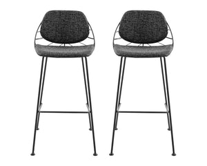 Set of Two 30" Black Steel Low Back Bar Height Bar Chairs