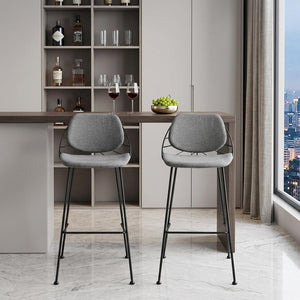 Set of Two 30" Light Gray And Black Steel Low Back Bar Height Bar Chairs