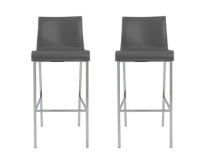Set of Two 31" Gray And Silver Steel Low Back Bar Height Bar Chairs