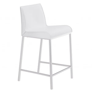 Set of Two 24" White And Silver Steel Low Back Counter Height Bar Chairs