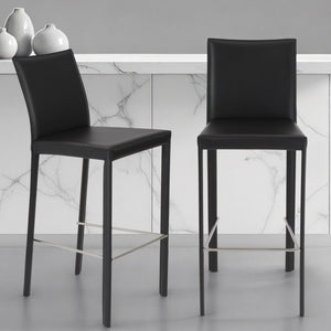 Set of Two 30" Black Faux Leather and Steel Bar Height Bar Chairs