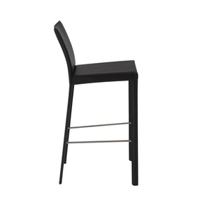 Set of Two 30" Black Faux Leather and Steel Bar Height Bar Chairs
