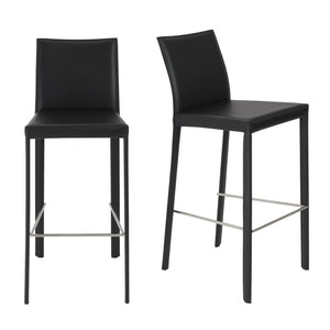 Set of Two 30" Black Faux Leather and Steel Bar Height Bar Chairs