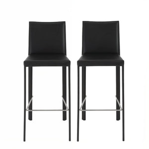 Set of Two 30" Black Faux Leather and Steel Bar Height Bar Chairs