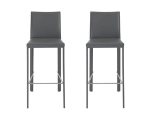 Set of Two 30" Gray Faux Leather and Steel Bar Height Bar Chairs