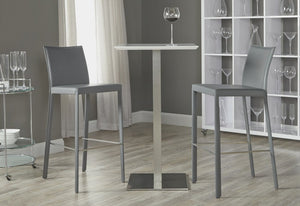 Set of Two 30" Gray Faux Leather and Steel Bar Height Bar Chairs