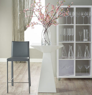 Set of Two 30" Gray Faux Leather and Steel Bar Height Bar Chairs